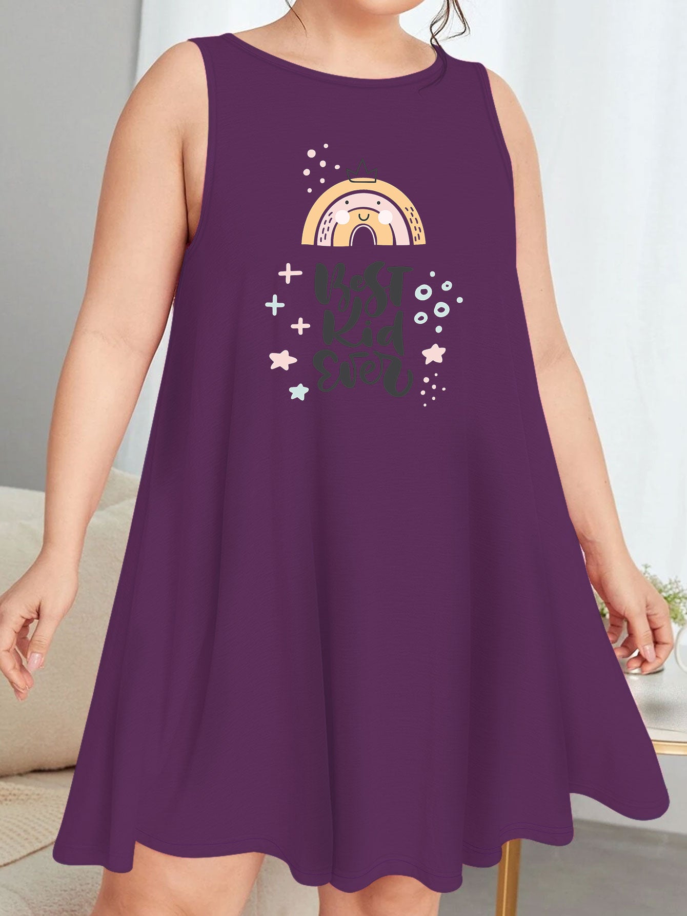 Rainbow & Letter Print Tank Sleep Dress