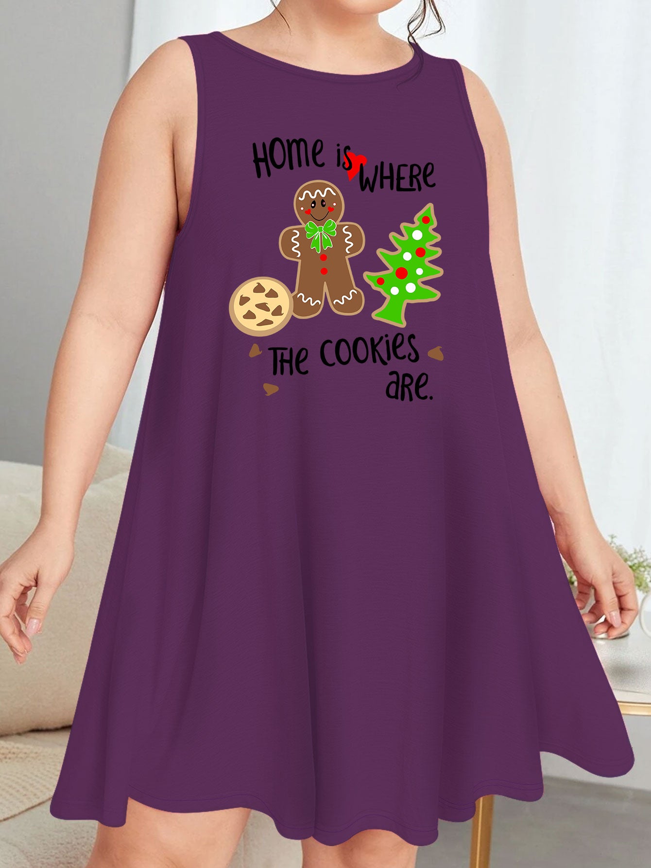 Xmas Nightdress Women's Plus Christmas Tree Cookie Print