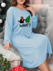 Christmas Lounge Dress Women's Round Neck Nightdress