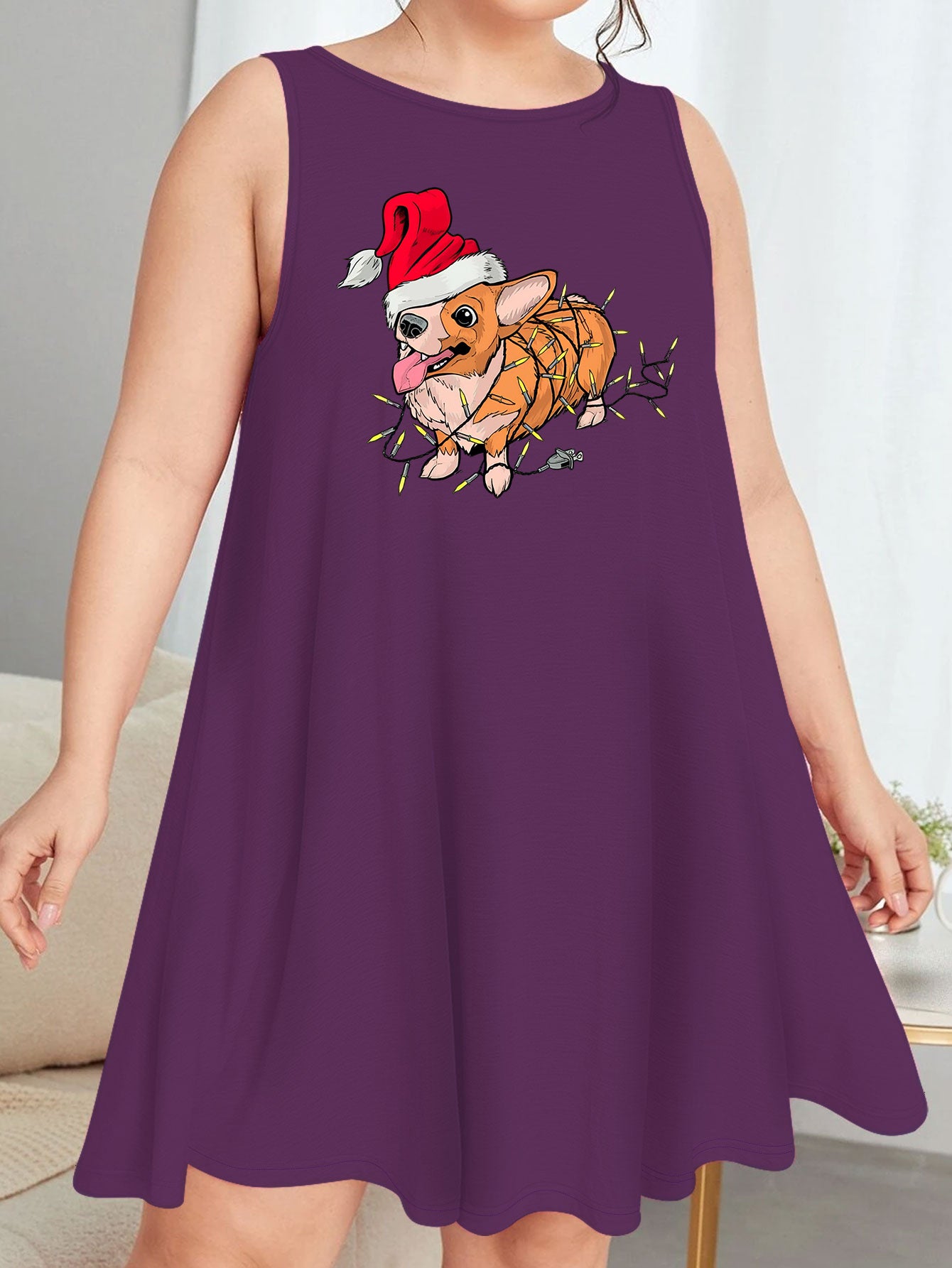 Christmas Nightdress Women's Dog Print Tank Sleep Dress