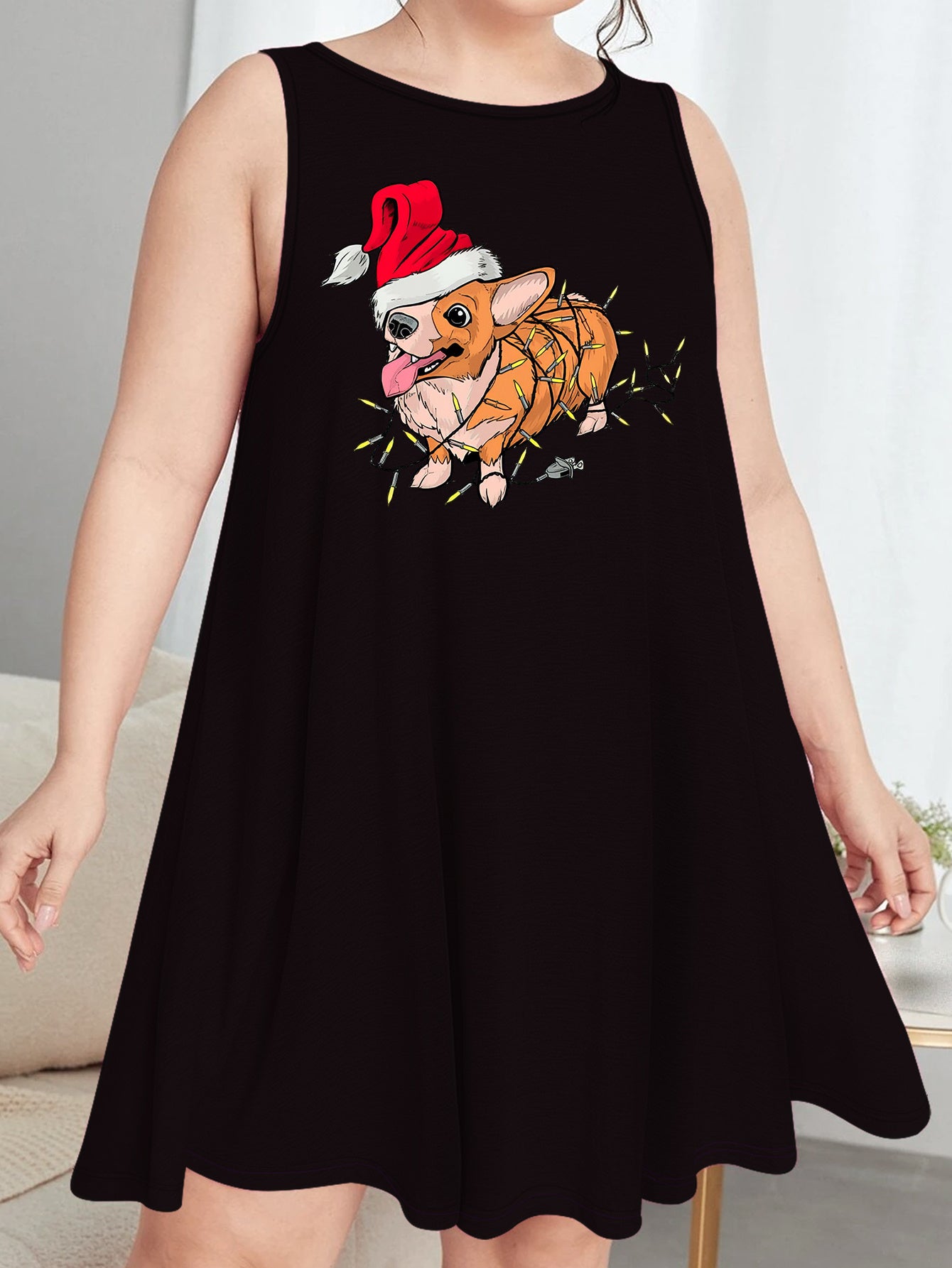 Christmas Nightdress Women's Dog Print Tank Sleep Dress