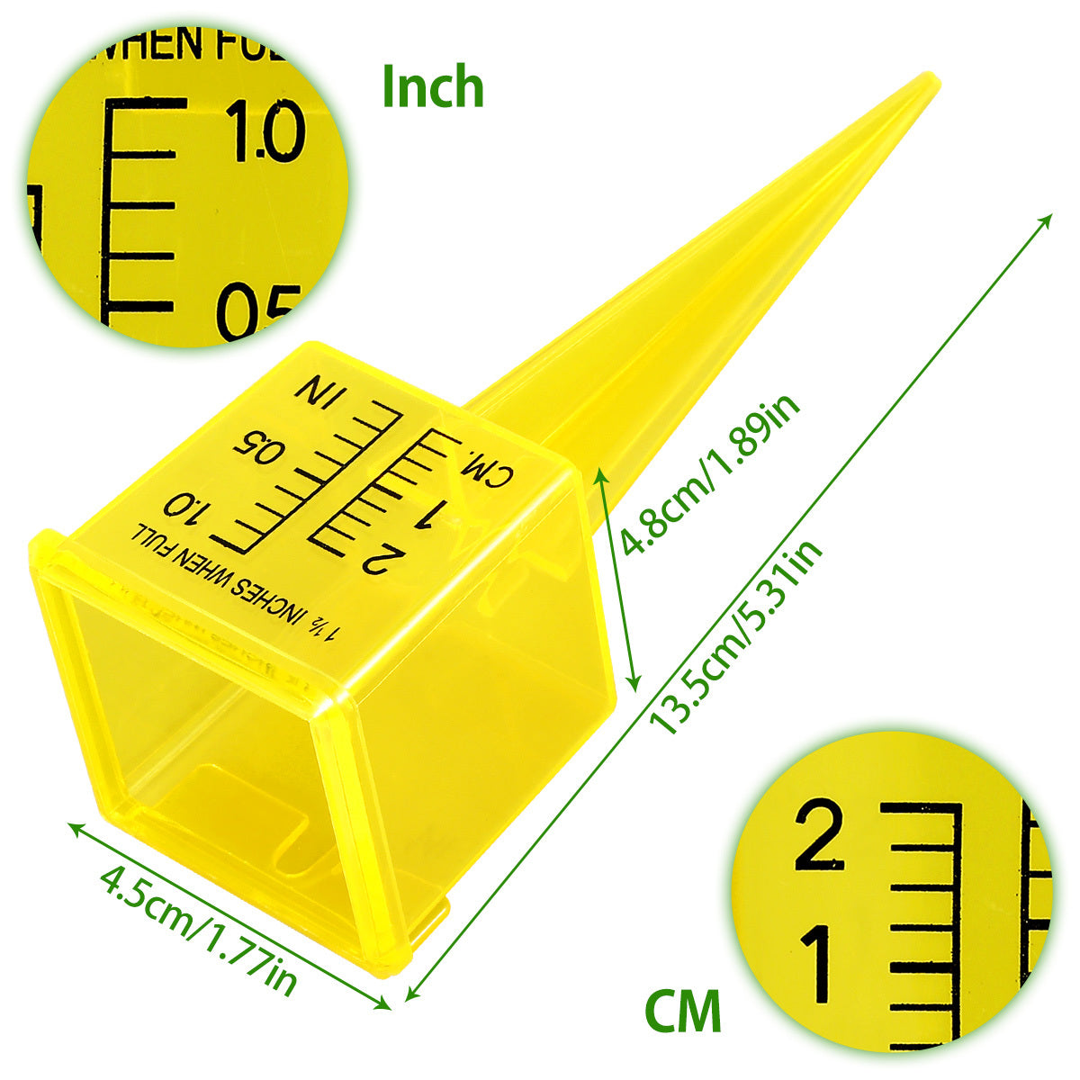 Bright Yellow Transparent Rain Gauge - Garden Water Measuring Tool