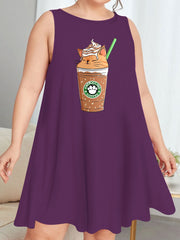 Coffee & Cat Print Tank Sleep Dress