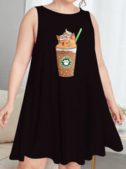 Coffee & Cat Print Tank Sleep Dress