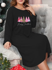 Xmas Tree Print Long Sleeve Night Dress