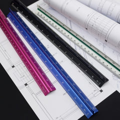 Colorful Aluminum Triangular Scale Ruler 1 20 1 125 Metal Drafting Tool