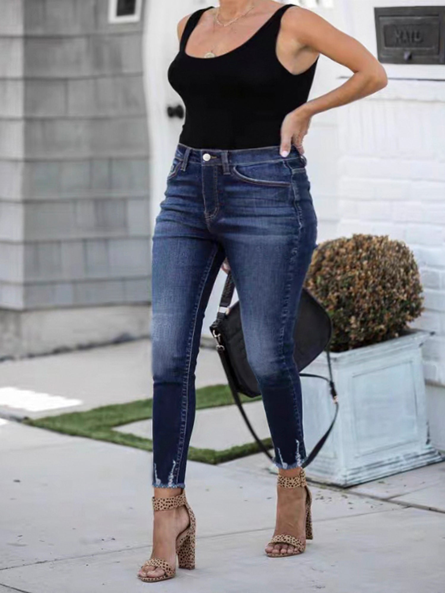 Women's Plus Fringe Trim High Stretch Jeans