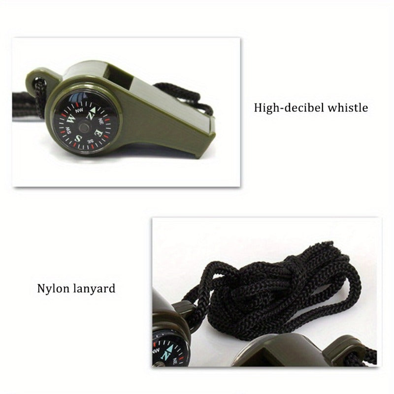 3 In 1 Emergency Survival Whistle with Compass Thermometer