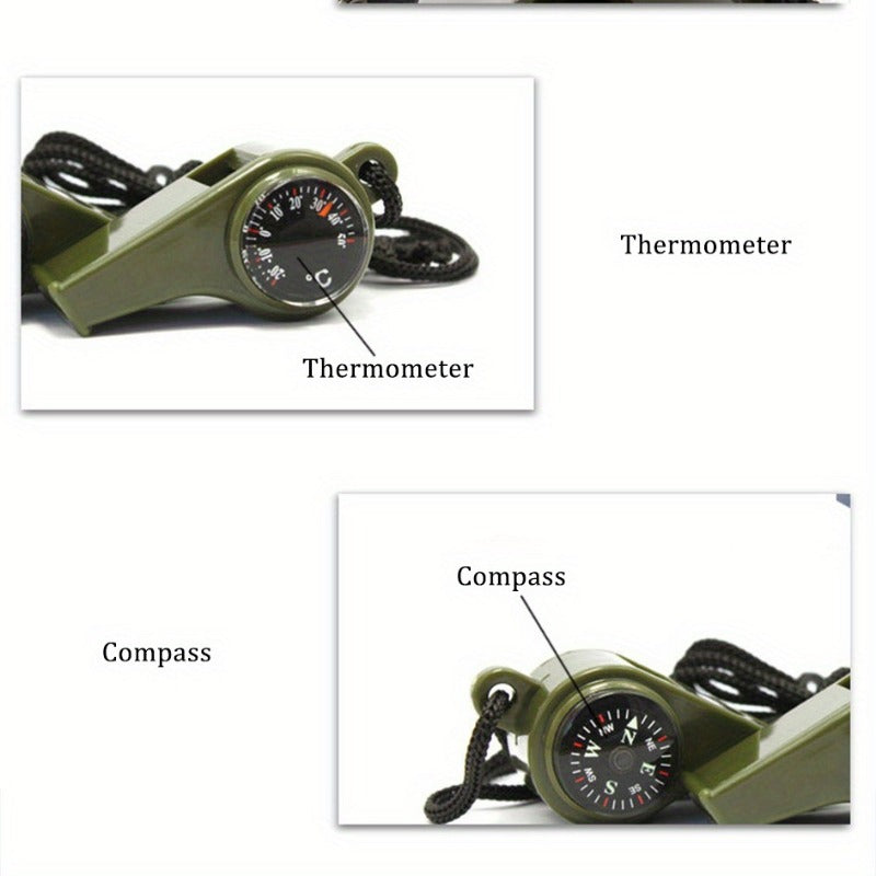 3 In 1 Emergency Survival Whistle with Compass Thermometer