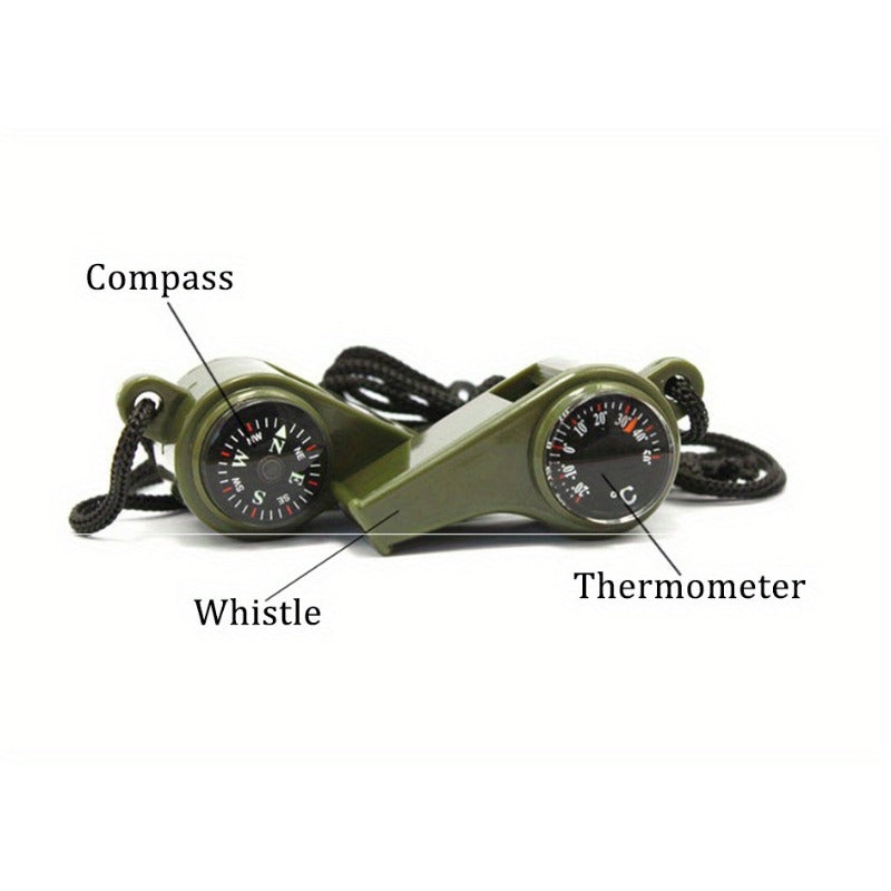 3 In 1 Emergency Survival Whistle with Compass Thermometer