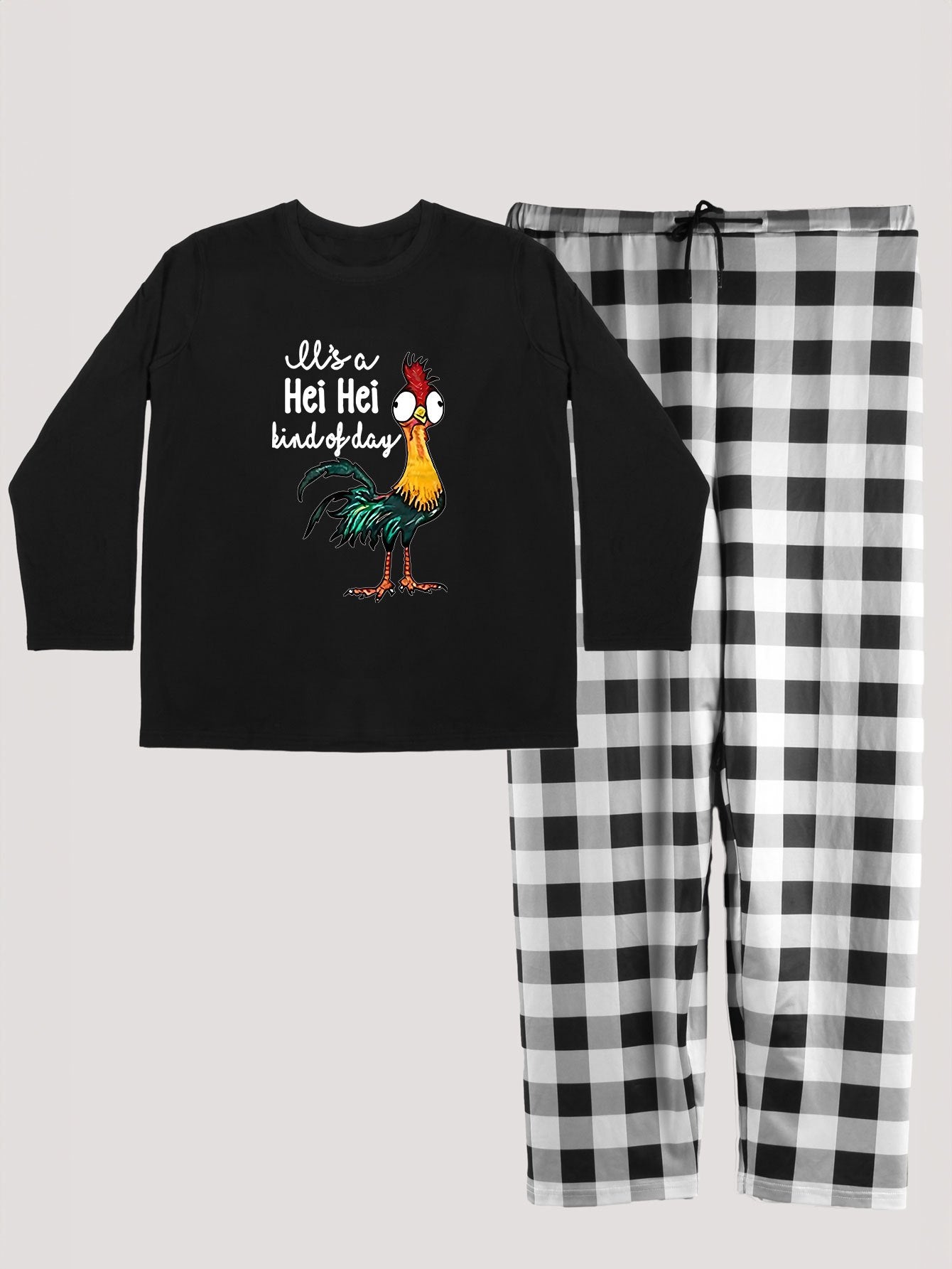 Chicken Print Loungewear Set: Tee & Plaid Pants Pajama