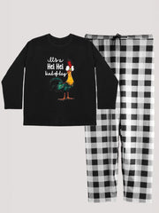 Chicken Print Loungewear Set: Tee & Plaid Pants Pajama