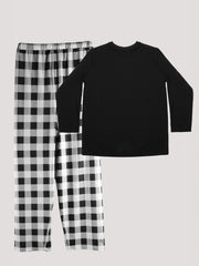 Cat Print Tee & Plaid Pants Pajama Set