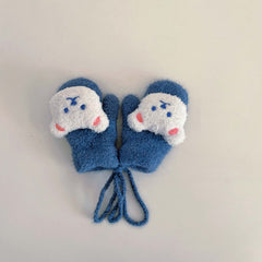 Girls Bear Plush Warm Gloves