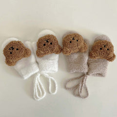 Girls Bear Plush Warm Gloves