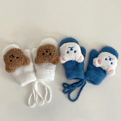 Girls Bear Plush Warm Gloves