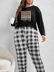 Colorful Letter Print Tee & Plaid Pants Pajama Set