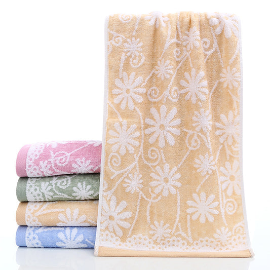 Flower Pattern Hand Towel Bamboo Fiber Soft Skin-friendly Face Towel