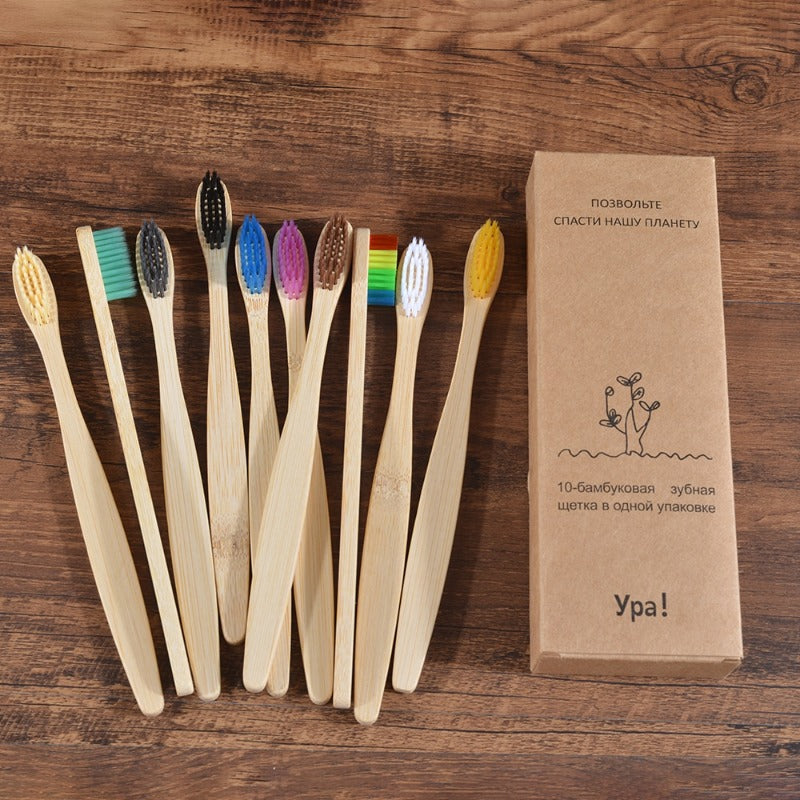 10pcs Colorful Bamboo Toothbrush Set Soft Bristle Charcoal Teeth Oral Care