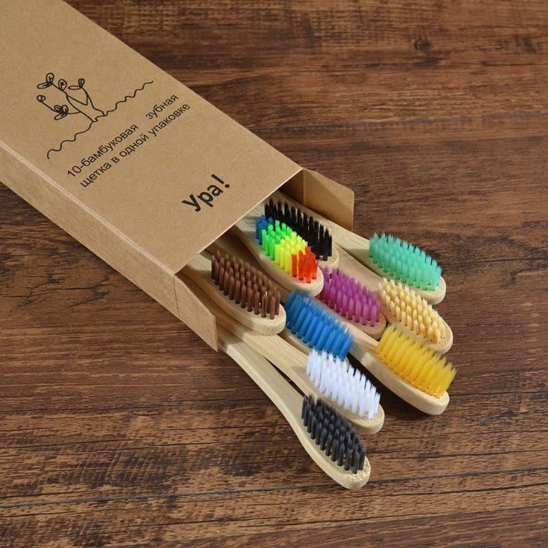 10pcs Colorful Bamboo Toothbrush Set Soft Bristle Charcoal Teeth Oral Care