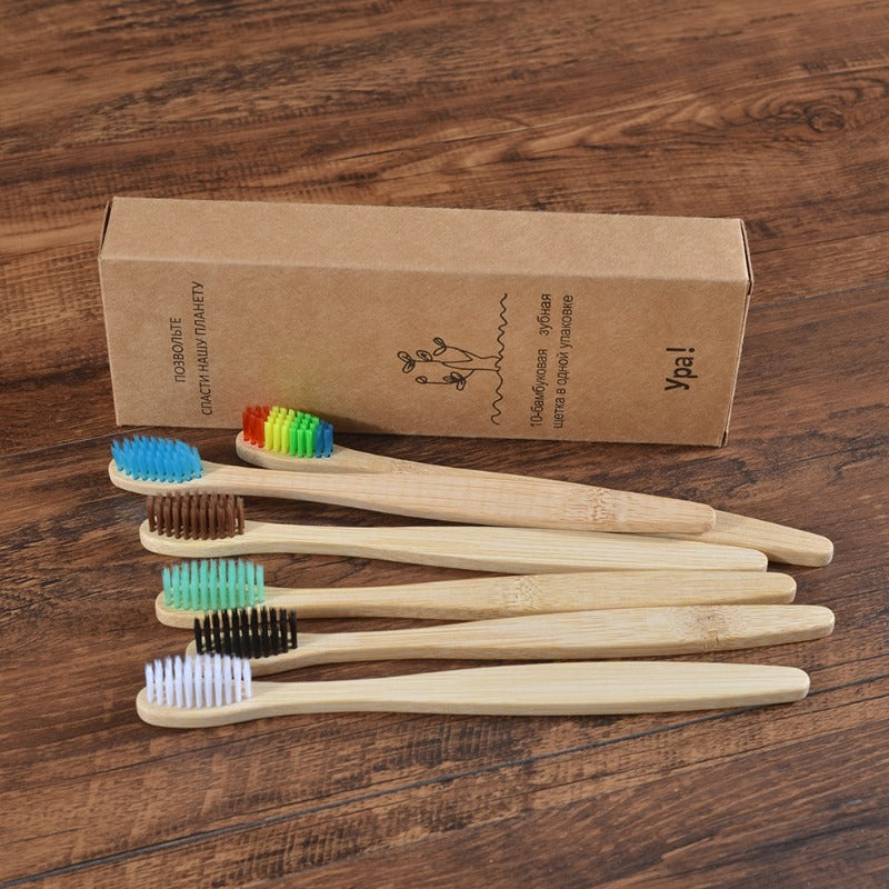 10pcs Colorful Bamboo Toothbrush Set Soft Bristle Charcoal Teeth Oral Care