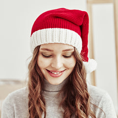 Red Santa Hat Knitted Beanie Winter Warm Hat for Men Women