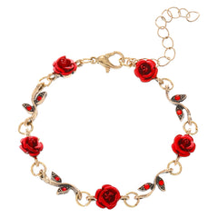 Vintage Rose Flower Bracelet Red Rose Necklace Bracelet