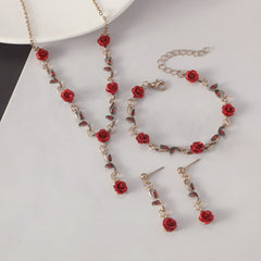 Vintage Rose Flower Bracelet Red Rose Necklace Bracelet