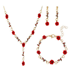 Vintage Rose Flower Bracelet Red Rose Necklace Bracelet