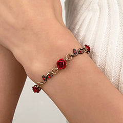 Vintage Rose Flower Bracelet Red Rose Necklace Bracelet