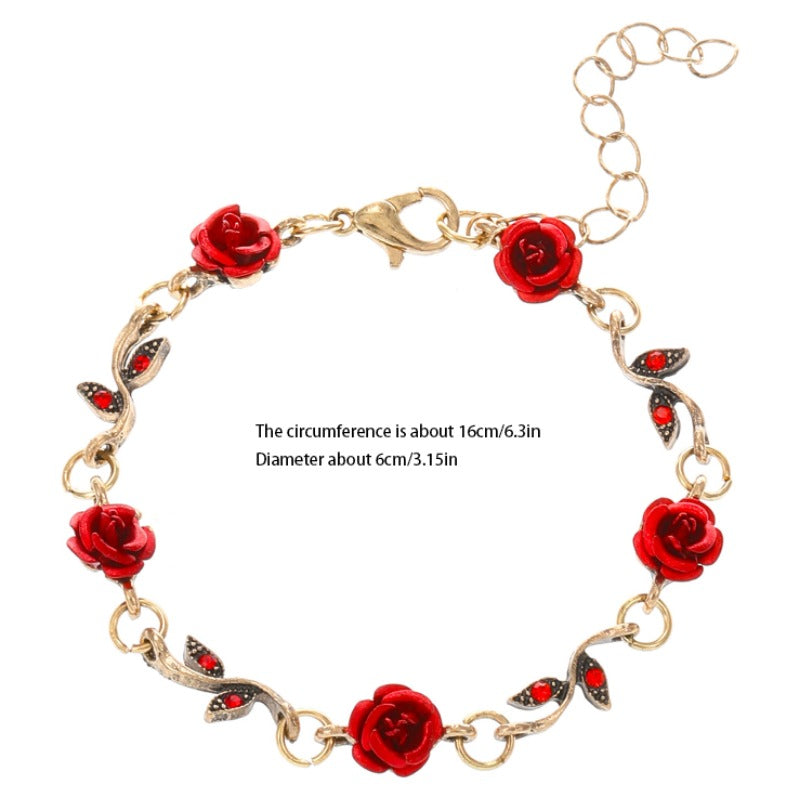 Vintage Rose Flower Bracelet Red Rose Necklace Bracelet