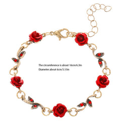 Vintage Rose Flower Bracelet Red Rose Necklace Bracelet