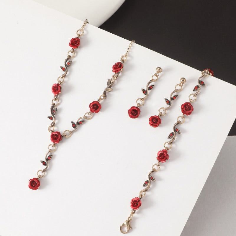 Vintage Rose Flower Bracelet Red Rose Necklace Bracelet
