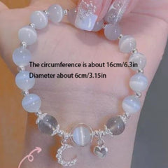 Grey Moonlight Cat Eye Stone Bracelet with Bell Pendant
