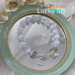 Grey Moonlight Cat Eye Stone Bracelet with Bell Pendant