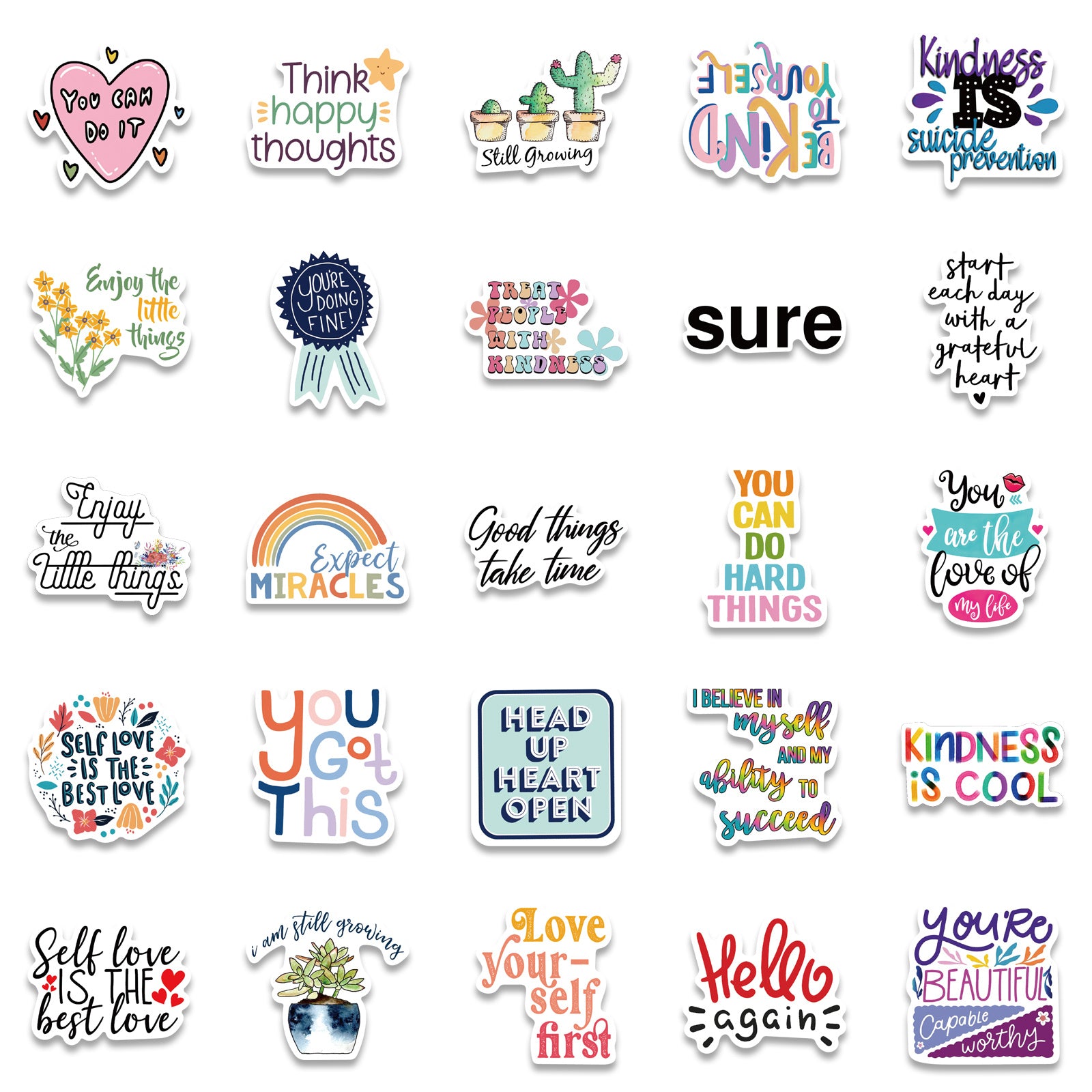 52pcs Inspirational Doodle Stickers Waterproof Laptop PC Tablet Mobile Guitar
