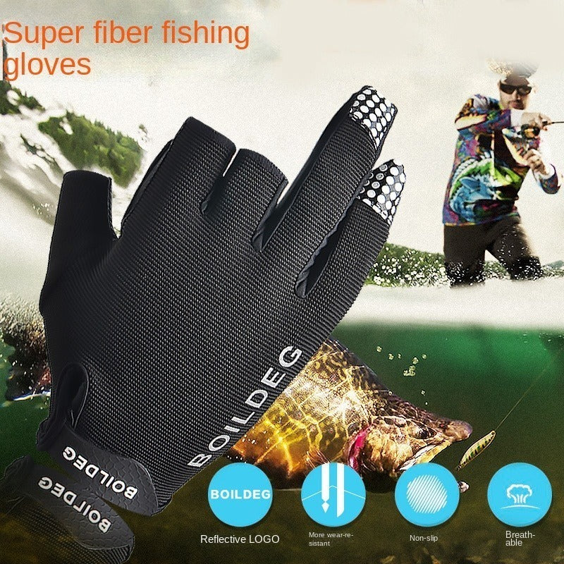 1pair Anti Slip 3 Fingerless Fishing Gloves Breathable Outdoor Sports Shore