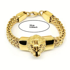 Lion Stainless Steel Bracelet Golden Plated Link Chain Punk Rock Biker Jewelry