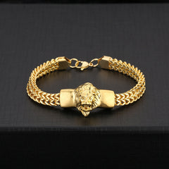 Lion Stainless Steel Bracelet Golden Plated Link Chain Punk Rock Biker Jewelry