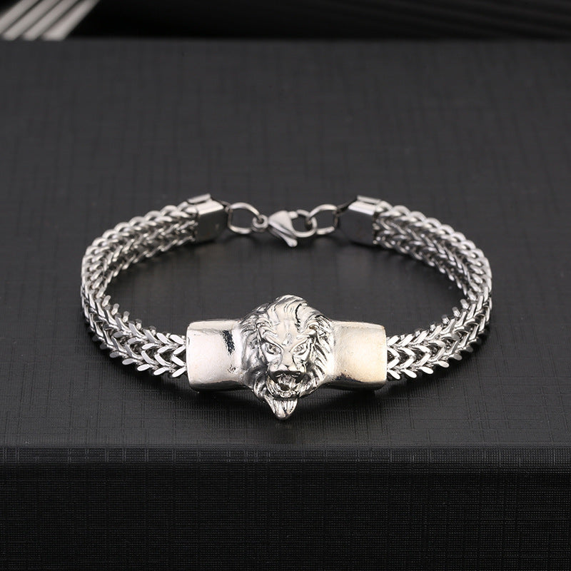 Lion Stainless Steel Bracelet Golden Plated Link Chain Punk Rock Biker Jewelry