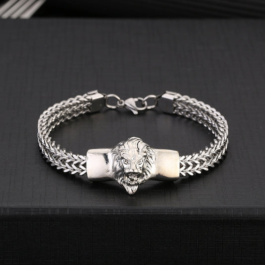 Lion Stainless Steel Bracelet Golden Plated Link Chain Punk Rock Biker Jewelry