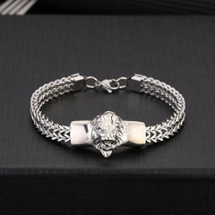 Lion Stainless Steel Bracelet Golden Plated Link Chain Punk Rock Biker Jewelry