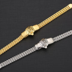 Lion Stainless Steel Bracelet Golden Plated Link Chain Punk Rock Biker Jewelry