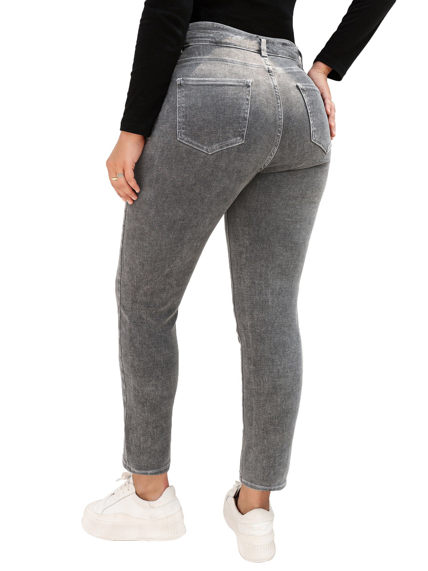 High Waisted Tapered Leg Stretch Jeans