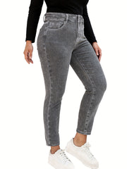 High Waisted Tapered Leg Stretch Jeans