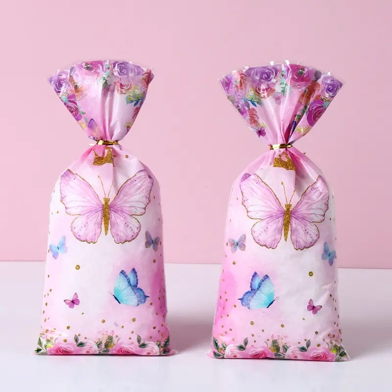 50 Pink Butterfly Party Candy Gift Bags Strawberry Packing Bag Wedding Supplies