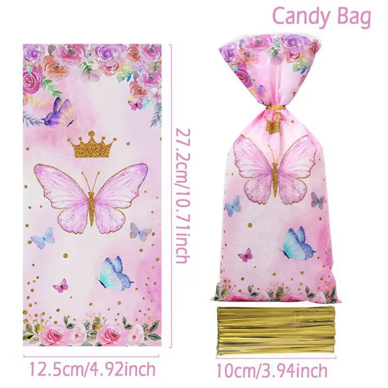 50 Pink Butterfly Party Candy Gift Bags Strawberry Packing Bag Wedding Supplies