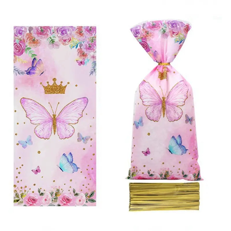 50 Pink Butterfly Party Candy Gift Bags Strawberry Packing Bag Wedding Supplies