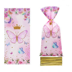 50 Pink Butterfly Party Candy Gift Bags Strawberry Packing Bag Wedding Supplies