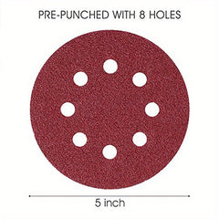 50pcs 5 Inch 8 Hole Hook & Loop Sanding Discs 8 Assorted Grits